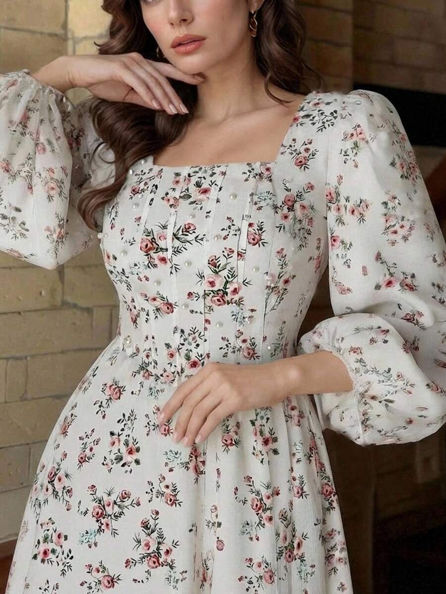 Modelyn 新款褶皱纹理面料碎花浪漫度假风修身显瘦百搭休闲派对连衣裙 - 彩色 - 查看 1