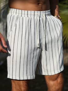 VENTUSAIL Pantalones cortos casuales de hombre con diseño de rayas minimalista - Blanco - Ver 7