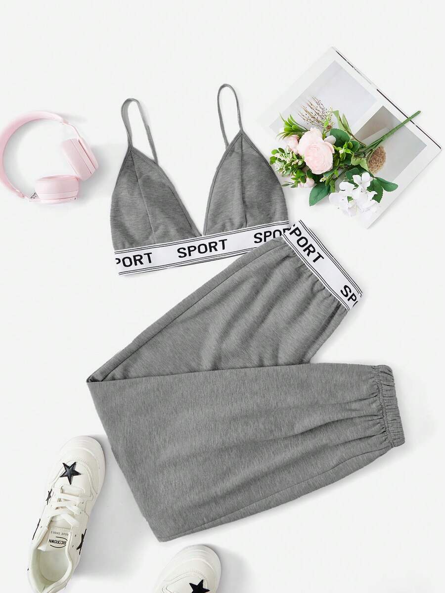 SHEIN EZwear Women's Casual Sports Knit Pants Set, Dark Grey, Spring/Summer - Dark Grey - View 1