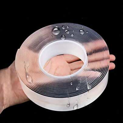 1 Roll, 2cm/0.78in Width, Washable & Reusable Transparent Double-Sided Adhesive Tape, Suitable For Kitchen & Bathroom Items