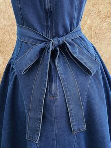 SHEIN MOD Đầm denim không tay dáng suông, thắt eo, thích hợp cho nữ mùa hè. - Màu xanh lam - Xem 5