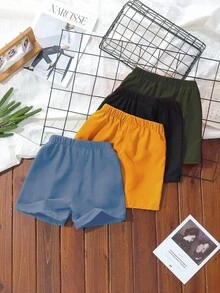 SHEIN Genkimix Kids 4件套男童休闲运动学院风纯色短裤，适合日常穿着、上学、外出、运动、春夏穿着。提供多种搭配选择，可与不同风格的单品组合，满足不同男孩的需求。整体设计简约优雅，穿着舒适时尚。 - 彩色 - 查看 2