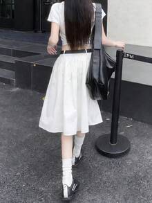 K-Vae Women's Casual Daily Commute Simple White A-Line Skirt, Without Belt - White - View 2