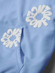 Manfinity EMRG Men's Casual Fashion Street Hoodie With Letter Embossed Kangaroo Pocket, Suitable For Daily Commute, Spring/Autumn - Baby Blue - View 3