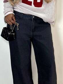 Mariisbox Washed Denim Low Rise Baggy Jeans, Spring 90's Y2k Streetwear Casual Holiday Ibiza Concert Festival Rave Western Fall Autumn Winter Nashville Office Work Thanksgiving Chic - Black - View 6