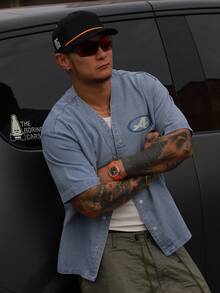 DAZY Men's Letter Print Short Sleeve Washed Denim Jacket, Summer - Blue - View 8