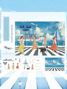 一套4张长款假日哑光宠物风景贴纸，高品质卡通贴纸，日记素材 - 套裝 - 查看 11