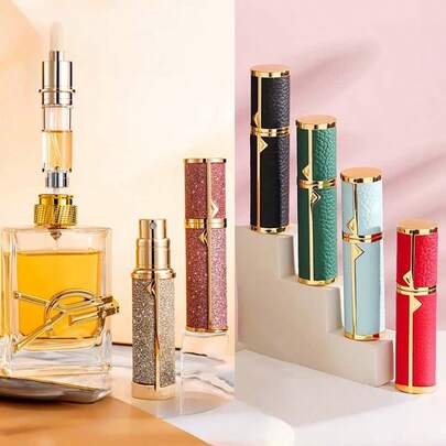 迷你香水喷雾器 5ml，可重复灌装旅行喷雾瓶，底部按压泵 - 防漏便携式空香水瓶，适合放在钱包里