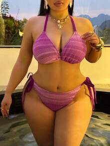 Swim SXY Plus Size Gradient Fabric Sexy Swimwear Set, European And American Style - Multicolor - View 3
