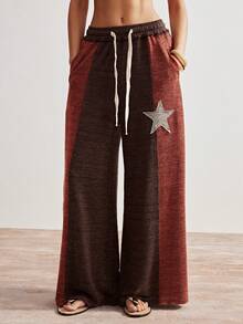 Bohemela 波西米亚风休闲针织拼接星形图案阔腿裤 - 卡其色 - 查看 5