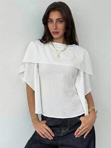 Aloruh Women's White Autumn Elegant Tea Party Round Neck Pleated Fashion Blouse Chic Casual Shirt Simple Stylish Office Modest Top Ruffled Top - White - View 6