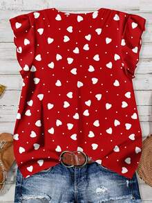 EMERY ROSE 休闲简约风复古红底白心波点印花女式衬衫，适合夏季穿着 - 彩色 - 查看 2