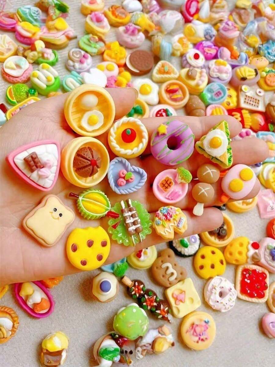 20/50 piezas Alimentos y bebidas de simulación mini de resina mixta - Juego de mini alimentos de cocina de juego (aleatorio) - Multicolor - Ver 1