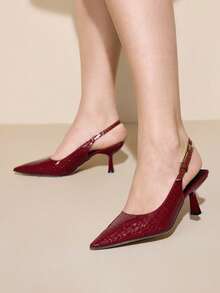 CUCCOO CURVES Tacones altos de punta elegantes y de moda con ajuste ancho para Navidad - Carmesí - Ver 5