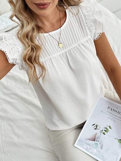 Louniche Damen Rundhals Kurzarm Einfarbiges Lässig Kurzarm T-Shirt aus Baumwollmischung, Frühling/Sommer