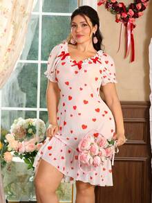 SHEIN Plus Size Romantic Floral Heart Bow Nightgown - Multicolor - View 1