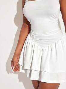 SHEIN SXY 大码方领无袖修身褶皱连衣裙 - 白色 - 查看 8