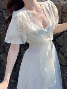 DAZY Women's Fashionable Vacation Sheer Tie-Up Lightweight Jacket, Summer - White - View 8