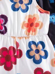 SHEIN Playful Pals Bộ 3 món áo liền quần/quần short cho bé gái mùa hè, họa tiết hoa và màu trơn, kiểu dáng thời trang đi nghỉ mát, đa năng. - Nhiều màu - Xem 5