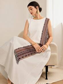 Al Najma Women's Casual Printed Sleeveless Long Arabic Dress White Maxi Dress Greek Dress Scarf Dress Modest Dress Asymmetrical Dress For Women - White - View 7