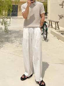 DAZY 男士短袖杏色 Polo 领针织衫，夏季 - 杏色 - 查看 6