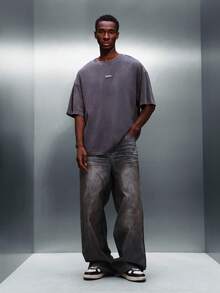 PLAYBOY X SUMWON Áo thun nam dáng rộng cổ tròn tay ngắn với logo nhỏ trên ngực, chất liệu cotton, kiểu dáng thoải mái, cơ bản hàng ngày, phong cách đường phố hiện đại. - Xám - Xem 6