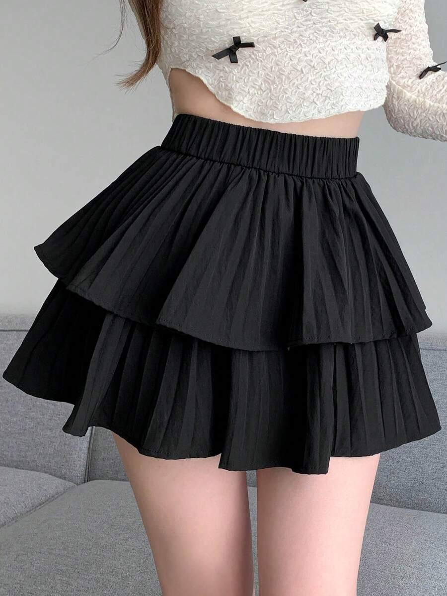 DAZY Chân váy ngắn xếp ly dáng thường ngày dành cho nữ - màu đen - Xem 1