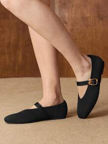 MOTF PREMIUM WOMEN SQUARE TOE BUCKLE STRAP FLATS VALENTINE'S DAY - Black - View 7