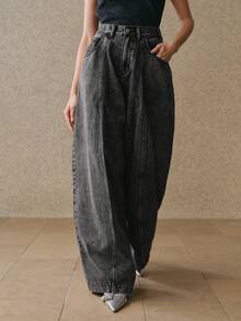 Anewsta Jeans décontractés amples et rétro en denim pour le printemps/été, pantalon évasé noir déchiré et traînant pour les vacances - Noir - Voir 5