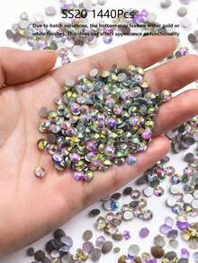 1440 piezas de cristales de imitación de vidrio redondos y planos con parte inferior dorada para accesorios y ropa DIY - Multicolor - Ver 16