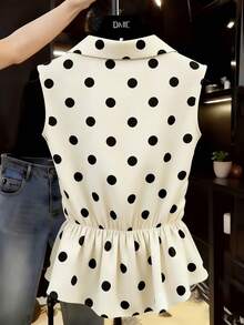 GlowEve Ladies Weave Elegant Polka Dot Casual Summer Shirts - Apricot - View 2