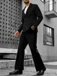 HUEFORM Men's Black Woven Twill Business Formal Suit Men Double Breasted Suit Men S Office Clothes Man Suit Men Suits Black Formal Wear Old Money,Daily Leisure, Weekend Trips, Outdoor Activities, Travel Expeditions, Relaxed Work Environments Or Semi-Formal Occasions, Boyfriend/Husband Gift, Anniversary /Birthday Gift Party Summer Vacation Holiday, Wedding,Spring To Summer Men Suits With Bell Bottoms - Black - View 3