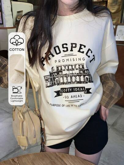 DAZY Women's Crew Neck Contrast Color Block Print Loose Pullover Casual T-Shirt