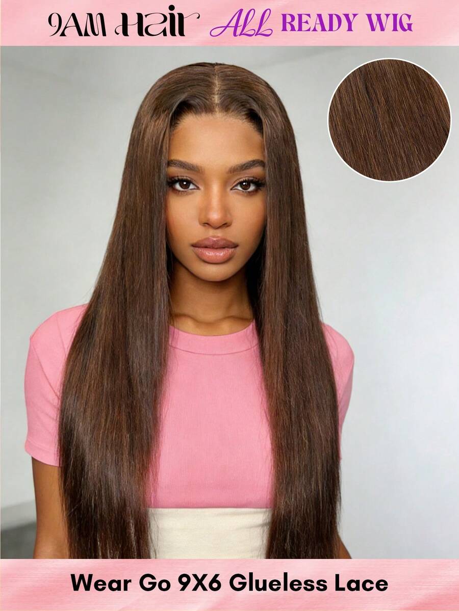 ALL READY WIG 9am Hair Store 真人发高品质巧克力棕色直发波波头假发,9x6 拉链式预剪蕾丝,升级版即戴即走,无需胶水,180% 密度,18-28 英寸预拔发际线蕾丝前假发,100% 真人发,无需胶水,情人节真人发蕾丝假发,浪漫约会必备,女士款。 - S4 - 查看 1