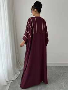 Rafferiza V领金色蕾丝收腰长款罩衫 - 紫色 - 查看 2