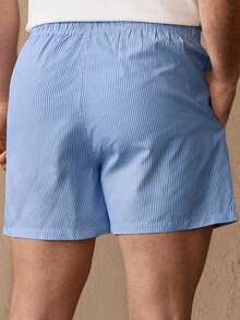 Manfinity VCAY Men's Casual Blue And White Stripe Summer Beach Holiday Shorts,Vertical Striped Mid-Waist Drawstring Straight Swim Trunks,Woven Matching Swimwear - Multicolor - View 2