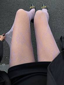 DAZY Quần legging ren gợi cảm không gót dành cho nữ, phong cách Y2K - Màu tím - Xem 6