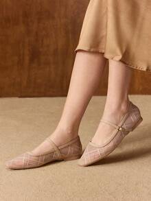 MOTF WOMEN'S MESH PLAID PRINT FASHION FLAT LOAFERS SPRING SHOES - Apricot - View 5