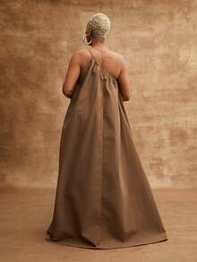 Vixey Vävd asymmetrisk böljande maxiklänning med enkel rem - Brun - Visa 2