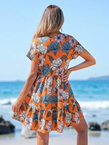 Sylviya Women's Casual Vacation Printed Round Neck Dress - Multicolor - View 2