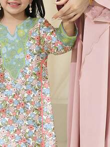 SHEIN 1件裝女童白色秋季碎花長袖長洋裝，新娘婚禮家庭套裝，舒適休閒百搭時尚，適合派對 - 彩色 - 查看 7