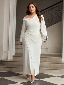 ZEYLAH Vestido ajustado con cuello asimétrico y drapeado de unicolor - Albaricoque - Ver 5