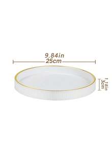 1pc Gold Rimmed Vertical Striped Round Decorative Tray, PU Leather Tray For Tabletop Decor, Home Decor, Desk Organizer Tray For Jewelry, Perfume, Keys - Luxurious Aesthetics - Multicolor - View 3