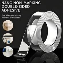 1 rollo, 2cm/0.78in de ancho, cinta adhesiva transparente doble cara lavable y reutilizable, adecuada para artículos de cocina y baño - color transparente - Ver 3