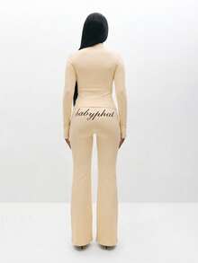 BABYPHAT Atasan Wanita Lengan Panjang dengan Resleting, Motif Teks, dan Detail Resleting - Krim - View 6