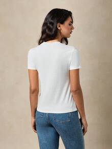 Briarwyn 2026 New Arrive Women's Casual Cartoon Bear Embroidered Round Neck Short Sleeve T-Shirt, Summer For Women, Valentines For Women, Beach, Going Out Top, Graphic Tee Women - White - View 6