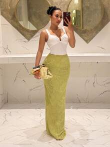 Slaydiva New Y2K Streetwear Casual Minimalist Basic Mint Green Wavy Textured Fabric Sexy Bodycon Skirt, Suitable For Music Festivals, Valentine's Day, Daily Wear, And Dates - Mint Green - View 5