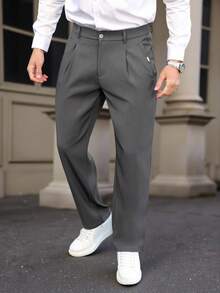 Manfinity Mode Men's Casual Business Pleated Slant Pocket Trousers - Grey - View 6