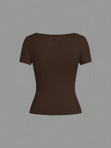 SHEIN EZwear 3件/套 女士针织T恤，多色，春夏基础款T恤 女士方领上衣 套装 纯色T恤 女士基础款上衣 多件装上衣 女士短袖上衣 修身款上衣 - 彩色 - 查看 3