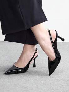 CUCCOO BIZCHIC 女鞋尖头细跟黑色时尚基础款日常百搭通勤上班购物女高跟鞋露跟鞋女鞋 - 黑色 - 查看 5